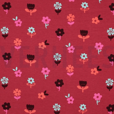 WAFFLE JERSEY FLOWERS DARK RED (hover)