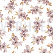JERSEY DIGITAL FLOWERS AND LEAVES WHITE/OLD BLUSH (thumbnail)