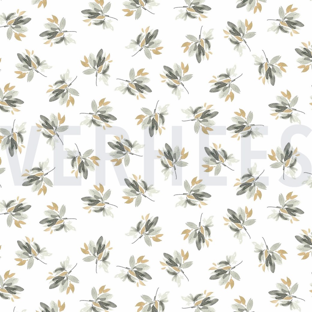 JERSEY DIGITAL FLOWERS AND LEAVES WHITE/GREEN