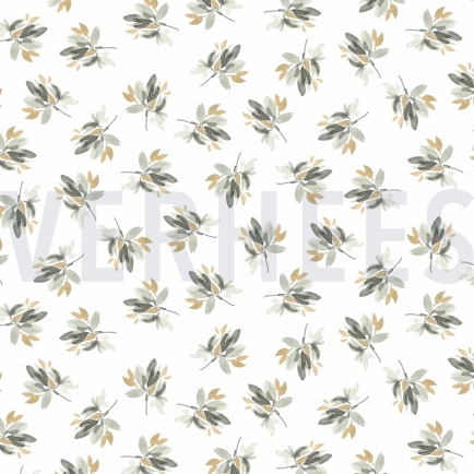 JERSEY DIGITAL FLOWERS AND LEAVES WHITE/GREEN (hover)