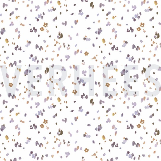 JERSEY DIGITAAL BLOEMEN EN BLADEREN WIT / LAVENDEL #7