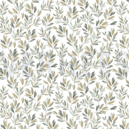 JERSEY DIGITAL FLOWERS AND LEAVES WHITE/GREEN (hover)