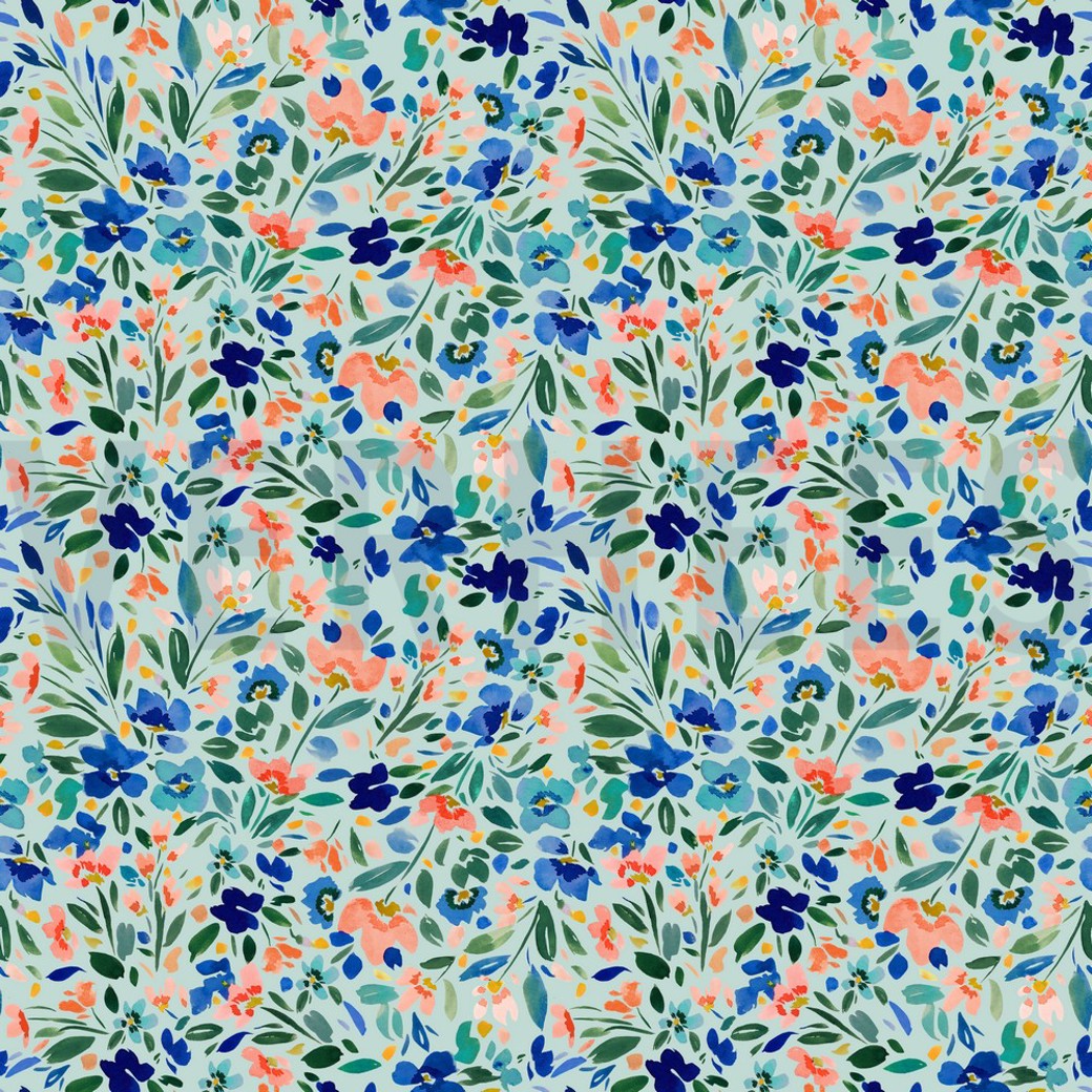 JERSEY DIGITAL WILD FLOWERS LIGHT MINT
