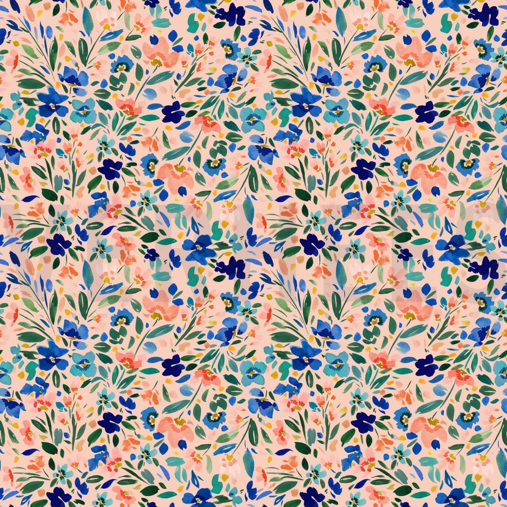 JERSEY DIGITAL WILD FLOWERS LIGHT SALMON