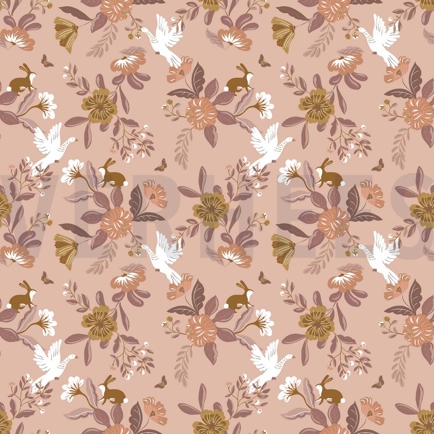 POPLIN GOTS FLOWERS OLD ROSE (hover)