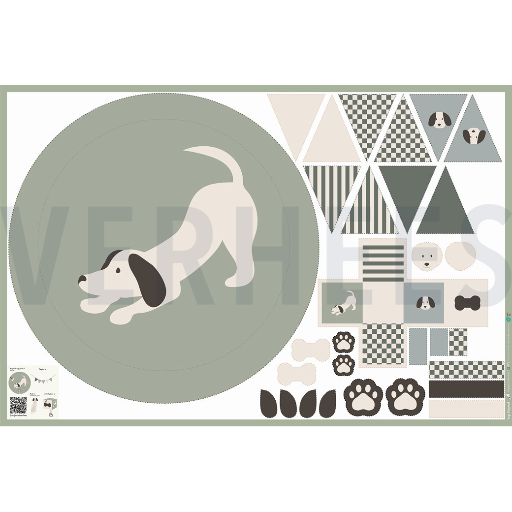 FINE POPLIN DIGITAL PLAYMAT PANEL DOGS GREEN (hover)