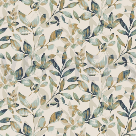 LINEN JERSEY DIGITAL LEAVES OLD GREEN/ OCHRE (hover)