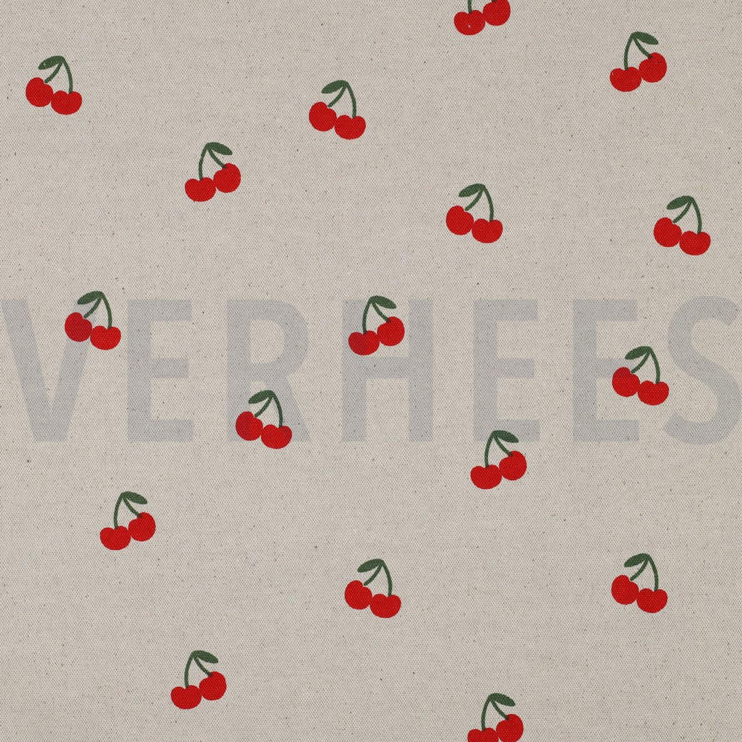 CANVAS LINEN LOOK CHERRIES NATURAL