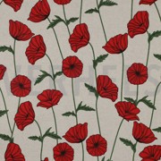 COATED CANVAS LINEN LOOK POPPY FLOWERS NATURAL (thumbnail)