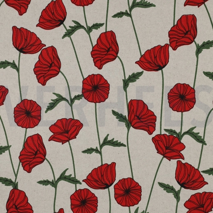 COATED CANVAS LINEN LOOK POPPY FLOWERS NATURAL (hover)