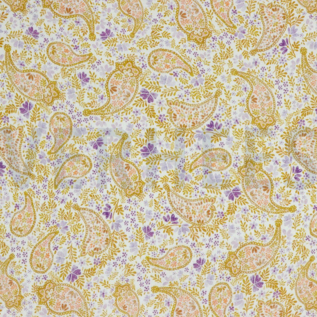 DOUBLE GAUZE DIGITAL PAISLEY WHITE/ LAVENDER