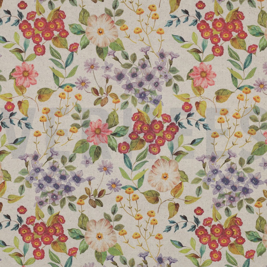 CANVAS LINEN LOOK DIGITAL FLOWERS NATURAL