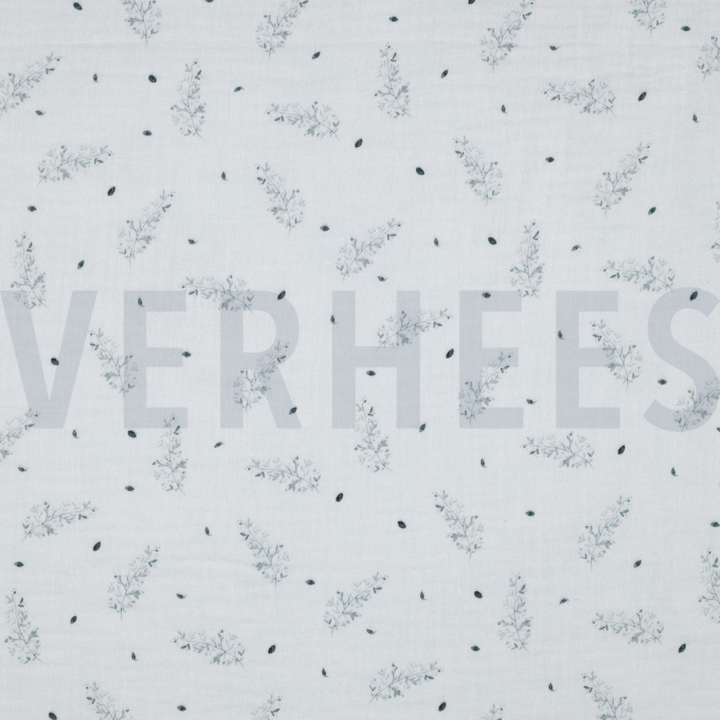 DOUBLE GAUZE GOTS DIGITAL FOREST WHITE