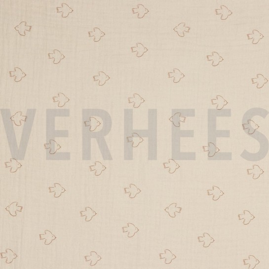 DOUBLE GAUZE VOGELS LICHT ZALM #7