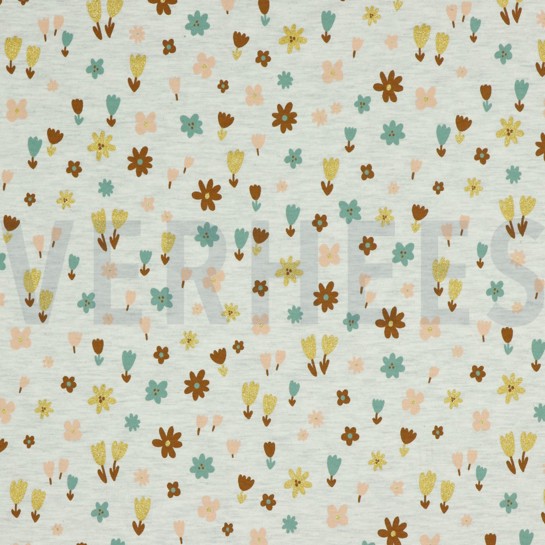 JERSEY MELANGE GLITTER KLEINE BLOEMEN ECRU GEMÊLEERD #7