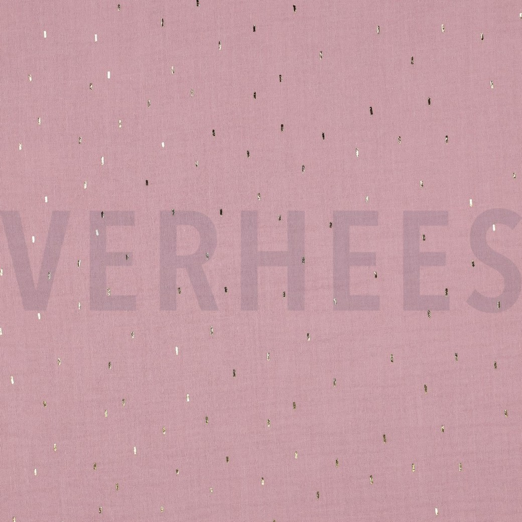 DOUBLE GAUZE FOIL STRIPES OLD ROSE/GOLD