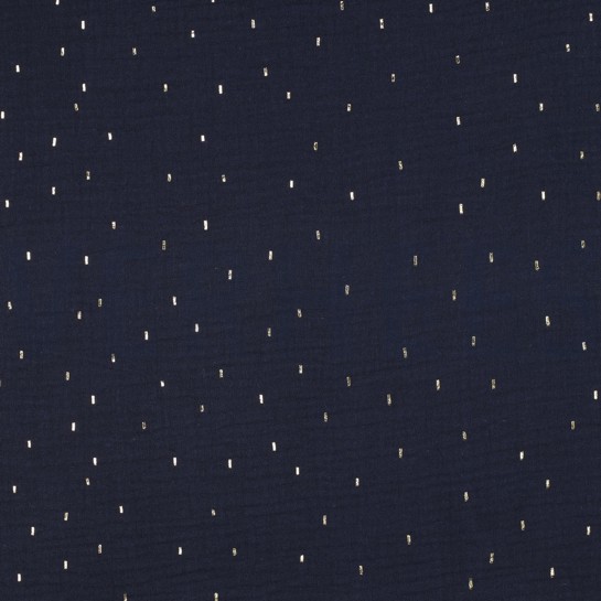 DOUBLE GAZE DE COTON FOIL RAYURES BLEU MARINE / OR #7