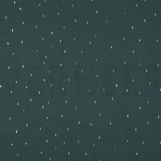 DOUBLE GAUZE FOLIE STREPEN DONKERGROEN / GOUD #7