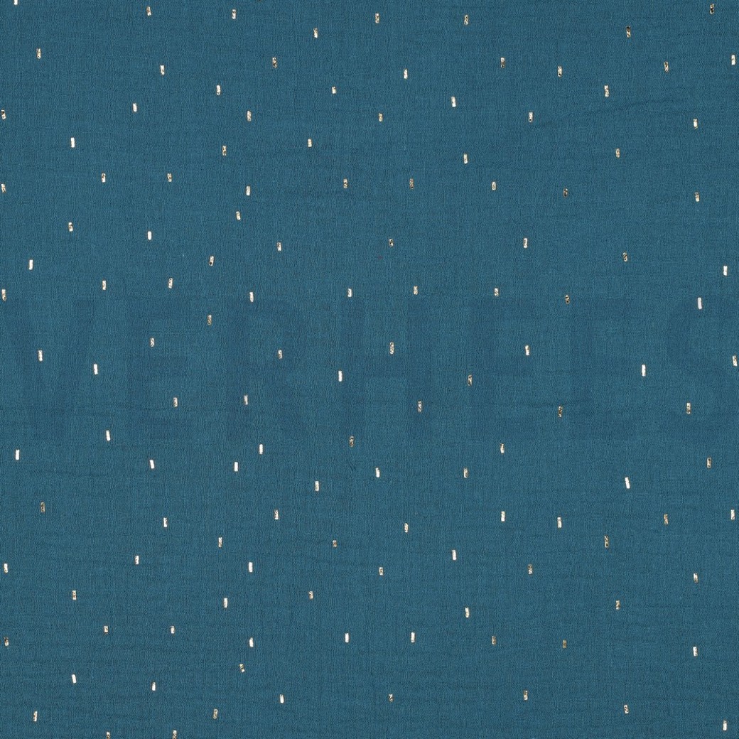 DOUBLE GAUZE FOIL STRIPES PETROL/GOLD