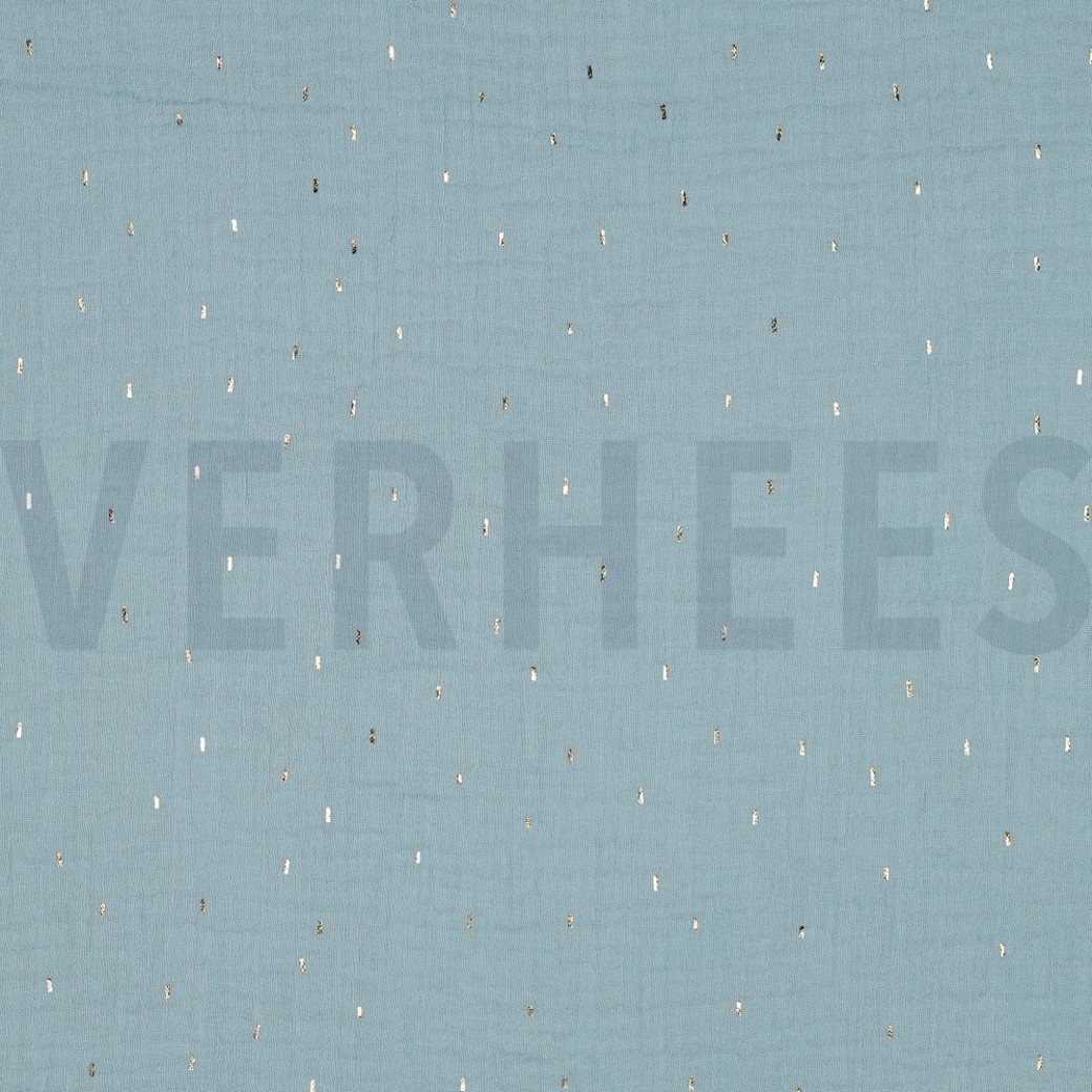 DOUBLE GAUZE FOIL STRIPES CYAN/GOLD