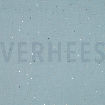 DOUBLE GAUZE FOIL STRIPES CYAN/GOLD (hover)