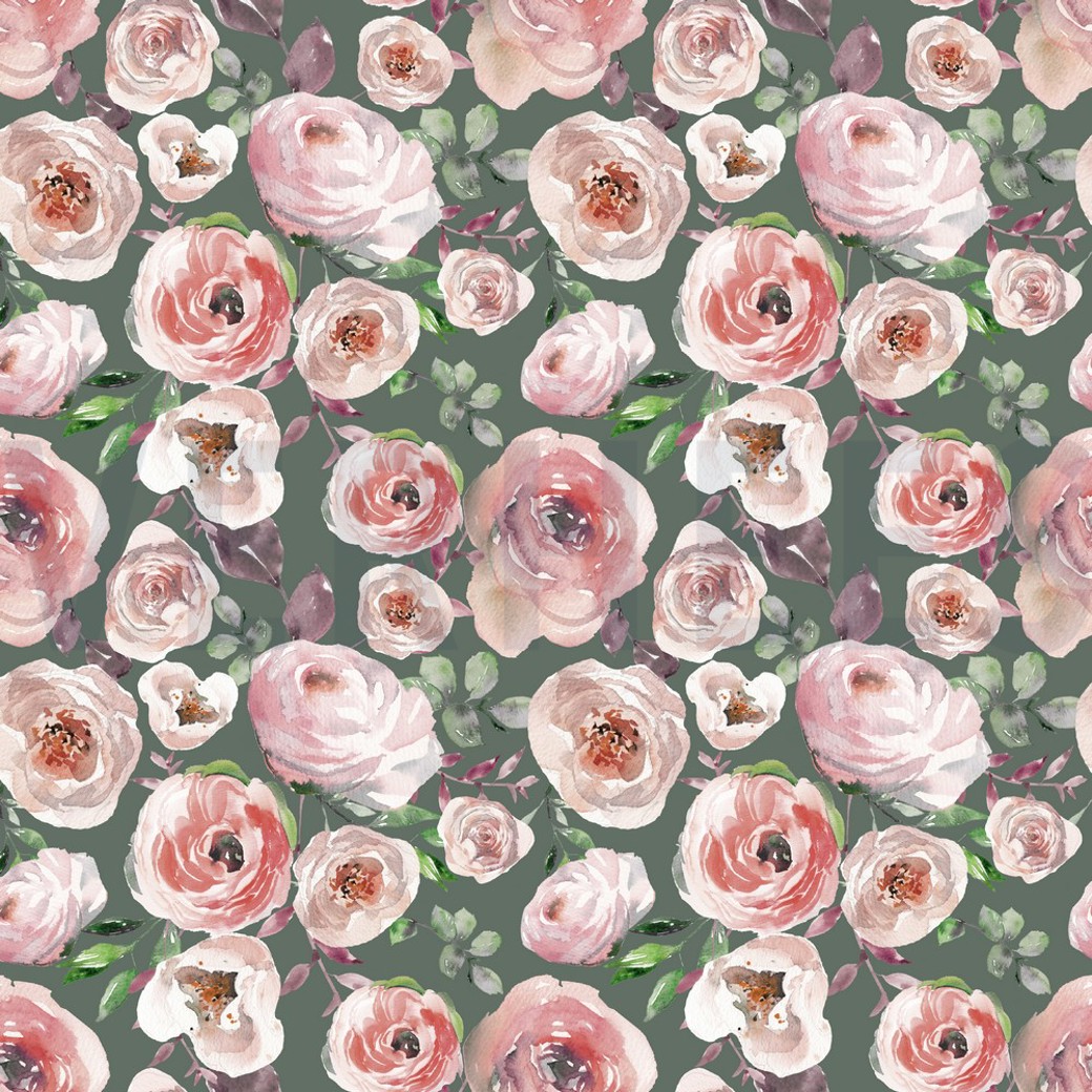 JERSEY DIGITAL ROSES OLD GREEN