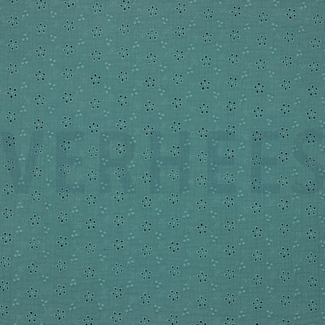 DOUBLE GAUZE EMBROIDERY FLOWERS GREEN