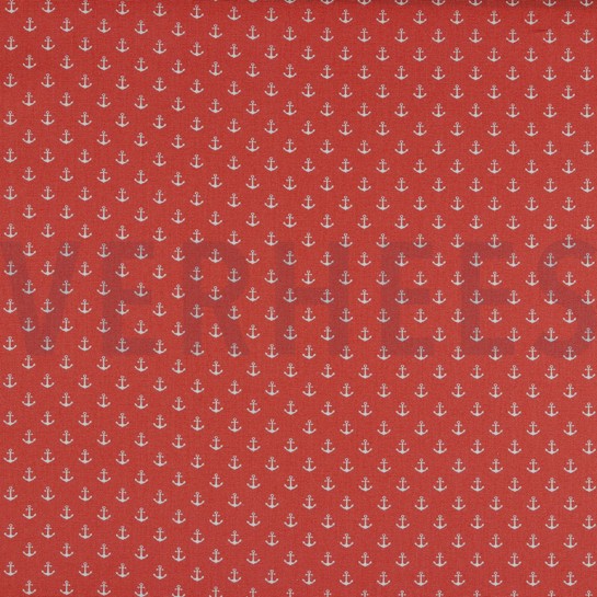 BAUMWOLLE POPELINE KLEINE ANKER KORALLE #7