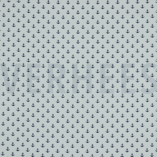 POPELINE DE COTON PETITS ANCRAGES BLANC / BLEU MARINE #7