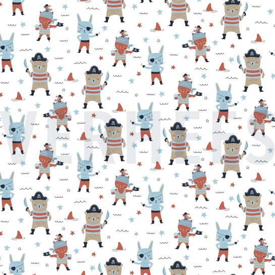 BAUMWOLLE POPELINE PIRATEN WEISS #7