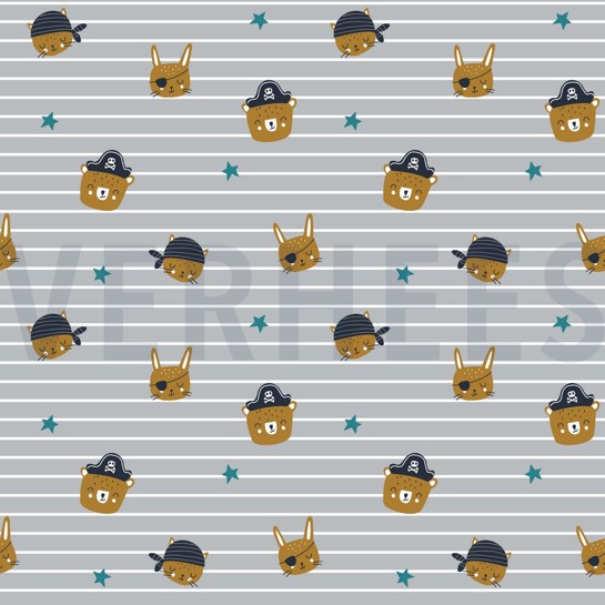 BAUMWOLLE POPELINE PIRATEN HELLGRAU #7