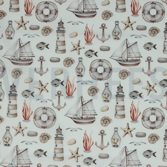 KATOENEN POPLIN DIGITAAL MARITIEM WIT #7