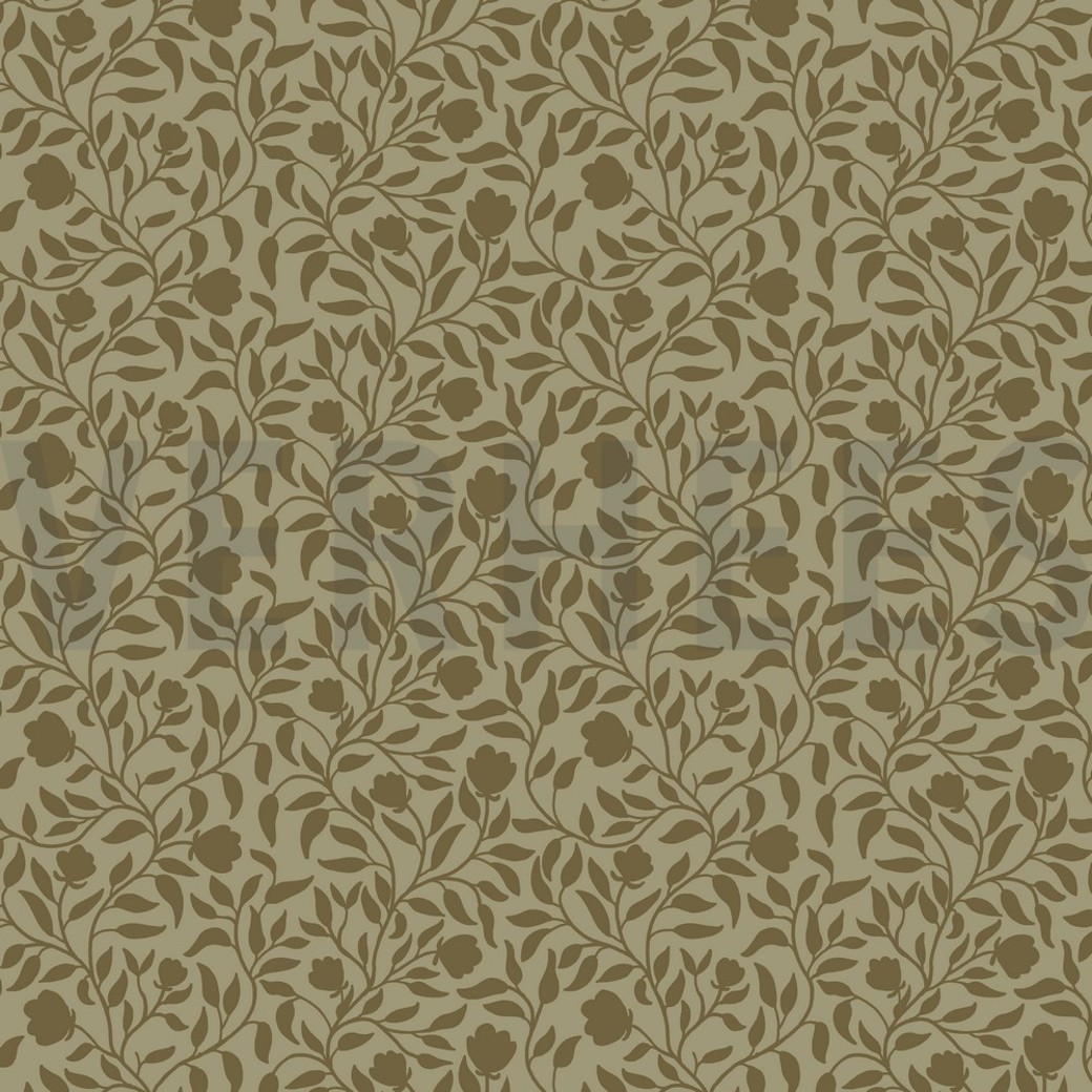 COTTON SATIN STRETCH FLOWER LEAVES MOSS GREEN