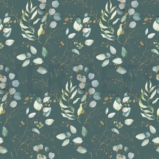 KATOENEN POPLIN DIGITAAL EUCALYPTUSBLADEREN OUDGROEN #7