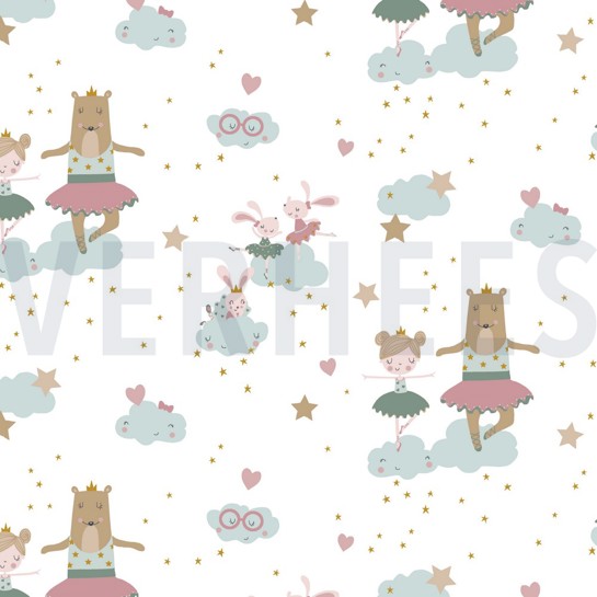 POPLIN GOTS SWEET BALLERINA ANIMALS WHITE #7