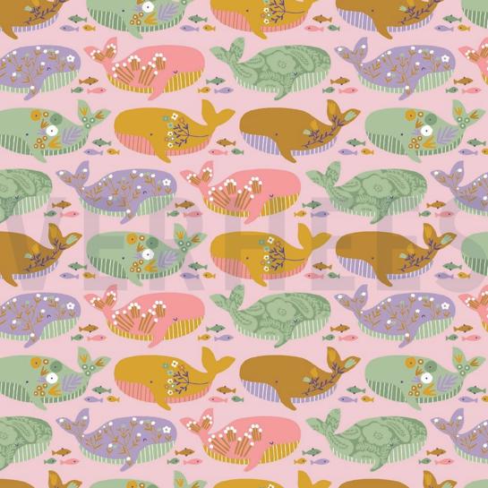 POPLIN GOTS BEAUTIFUL WHALE LIGHT ROSE #7