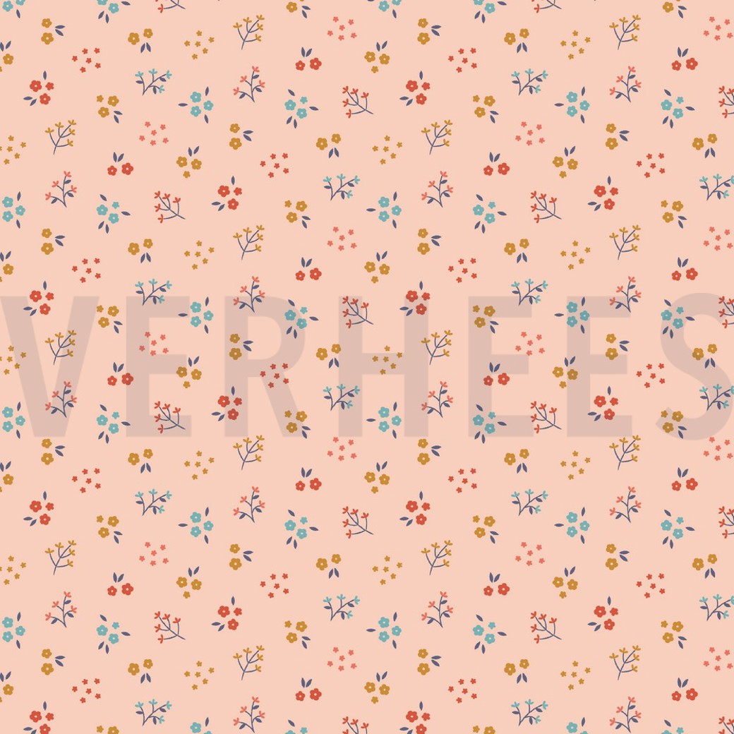POPLIN GOTS SMALL FLOWERS LIGHT SALMON
