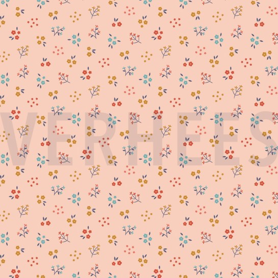 POPLIN GOTS SMALL FLOWERS LIGHT SALMON #7