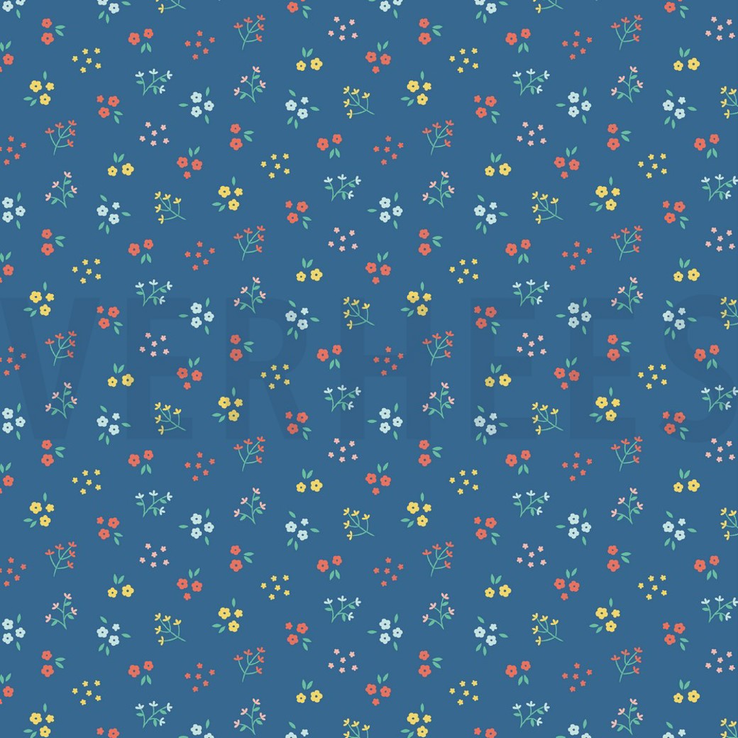 POPLIN GOTS SMALL FLOWERS COBALT