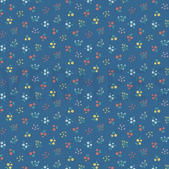 POPLIN GOTS SMALL FLOWERS COBALT #7