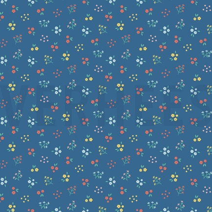 POPLIN GOTS SMALL FLOWERS COBALT (hover)