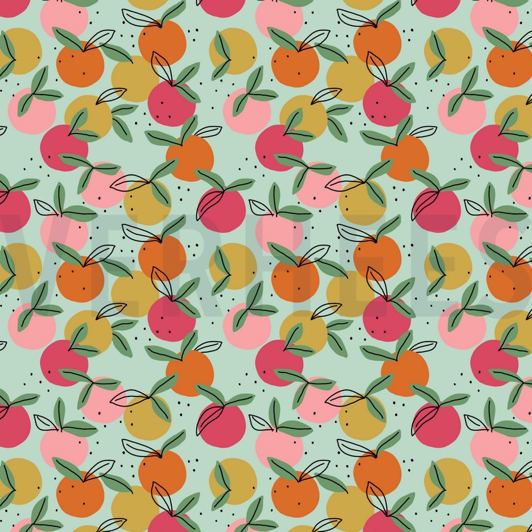POPLIN GOTS PEACHY FRUIT LIGHT MINT