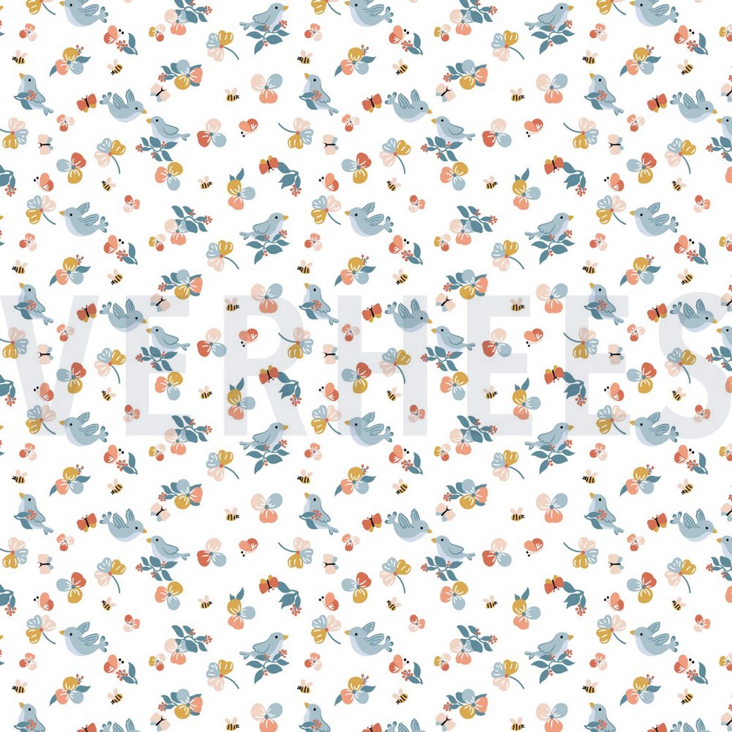 POPLIN BIRDS WHITE