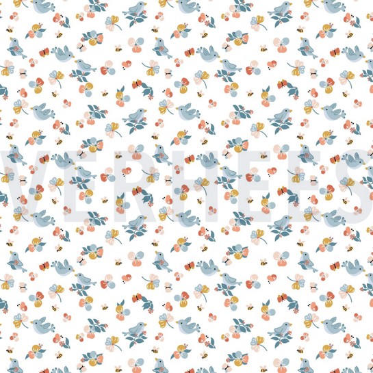 BAUMWOLLE POPELINE VÖGEL WEISS #7