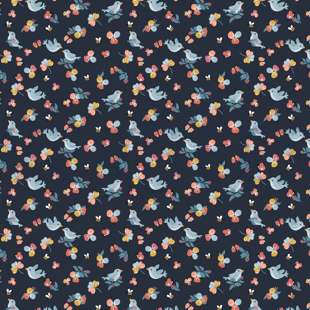 POPLIN BIRDS NAVY