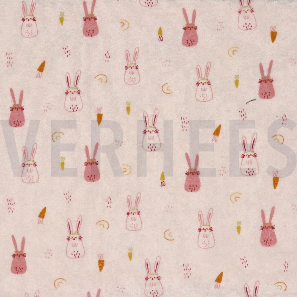 STRETCH TOWELLING BUNNIES LIGHT ROSE