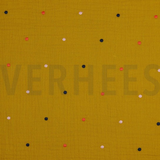 MUSSELIN STICKEREI PUNKTE OCKER #7