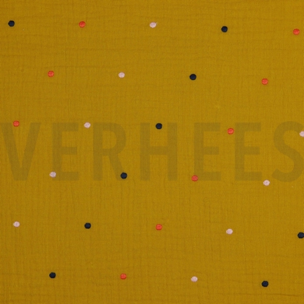 DOUBLE GAUZE EMBROIDERY DOTS OCHRE (hover)