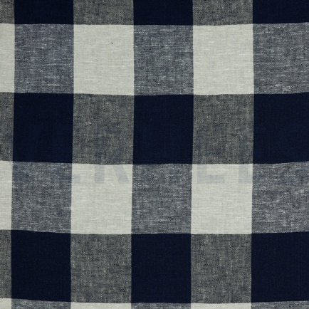 LINEN VISCOSE YARN DYED CHECKS NAVY (hover)