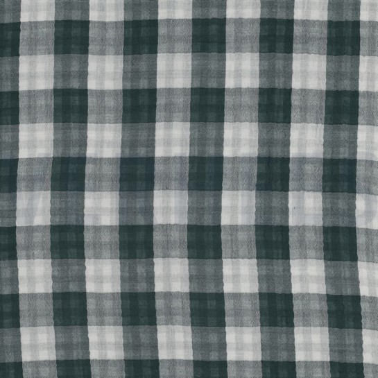 DOUBLE GAZE DE COTON DOUBLE FACE CARREAUX CYAN #7